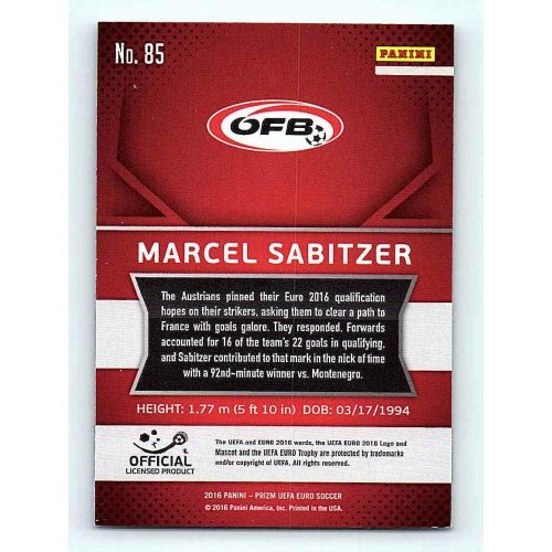 2016 Panini Panini Uefa Euro Prizm Base #85 Marcel Sabitzer