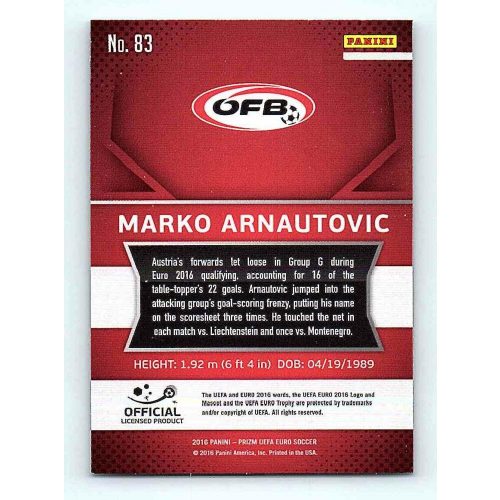 2016 Panini Panini Uefa Euro Prizm Base #83 Marko Arnautovic