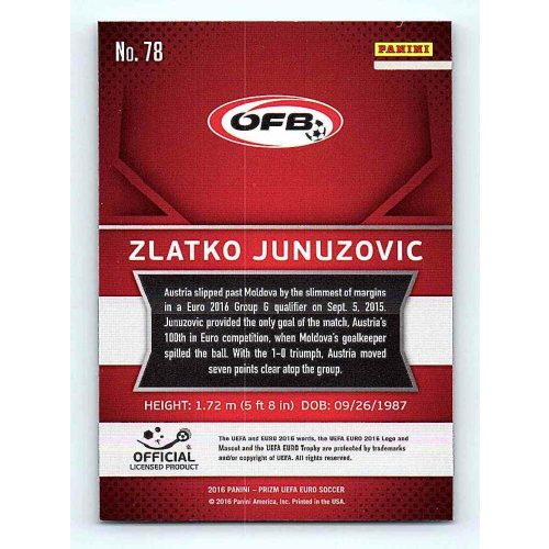 2016 Panini Panini Uefa Euro Prizm Base #78 Zlatko Junuzovic