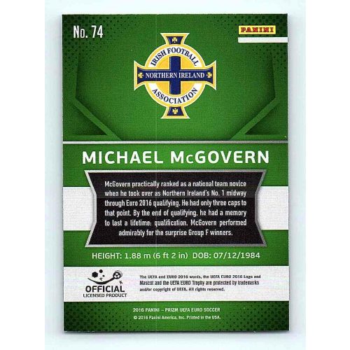 2016 Panini Panini Uefa Euro Prizm Base #74 Michael McGovern