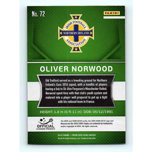 2016 Panini Panini Uefa Euro Prizm Base #72 Oliver Norwood