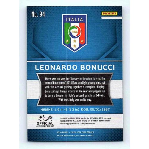 2016 Panini Panini Uefa Euro Prizm Base #94 Leonardo Bonucci