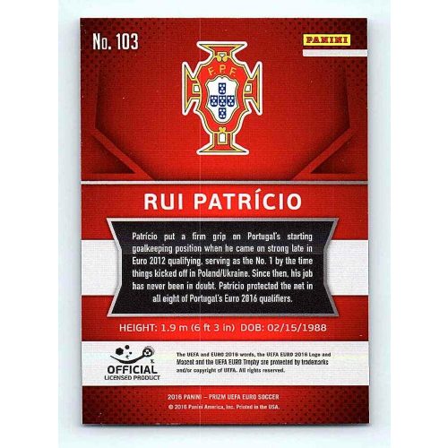 2016 Panini Panini Uefa Euro Prizm Base #103 Rui Patricio