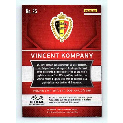 2016 Panini Panini Uefa Euro Prizm Base #25 Vincent Kompany