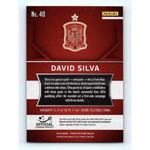 2016 Panini Panini Uefa Euro Prizm Base #40 David Silva