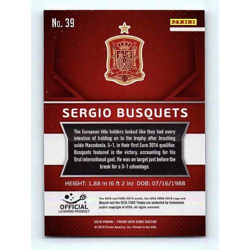 2016 Panini Panini Uefa Euro Prizm Base #39 Sergio Busquets