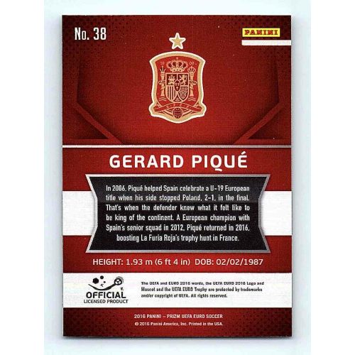 2016 Panini Panini Uefa Euro Prizm Base #38 Gerard Pique