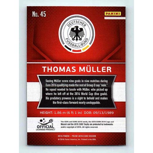 2016 Panini Panini Uefa Euro Prizm Base #45 Thomas Muller