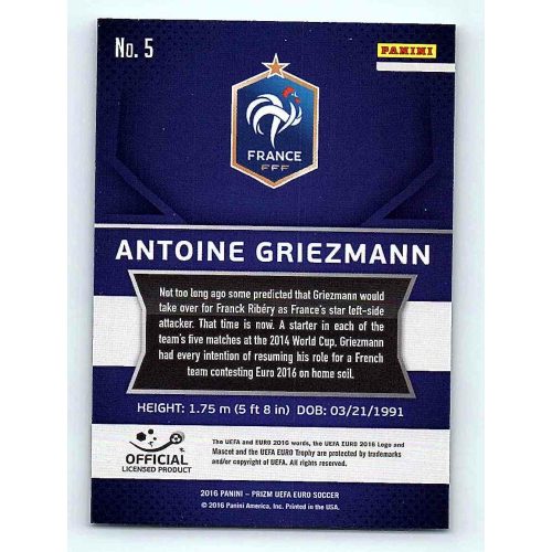 2016 Panini Panini Uefa Euro Prizm Base #5 Antoine Griezmann