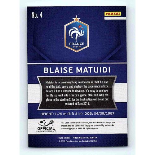 2016 Panini Panini Uefa Euro Prizm Base #4 Blaise Matuidi