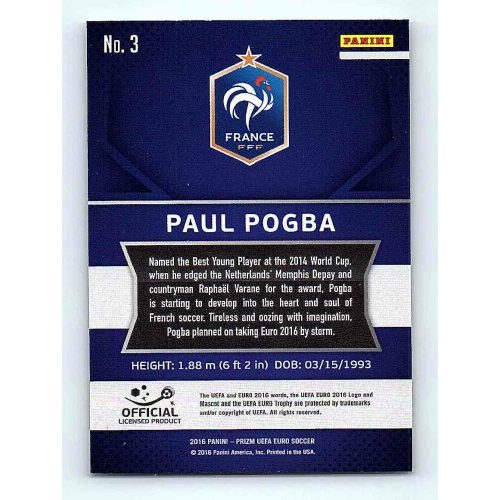 2016 Panini Panini Uefa Euro Prizm Base #3 Paul Pogba