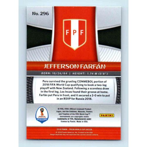 2017-18 Panini Prizm World Cup Soccer Base #296 Jefferson Farfan