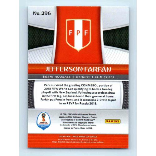 2017-18 Panini Prizm World Cup Soccer Base #296 Jefferson Farfan