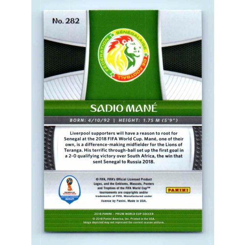 2017-18 Panini Prizm World Cup Soccer Base #282 Sadio Mane