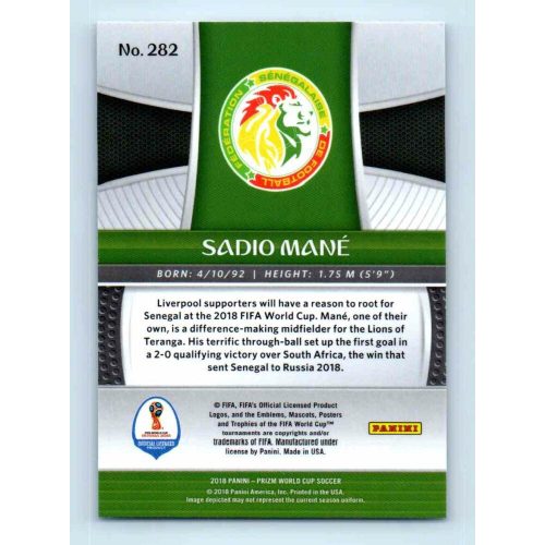 2017-18 Panini Prizm World Cup Soccer Base #282 Sadio Mane