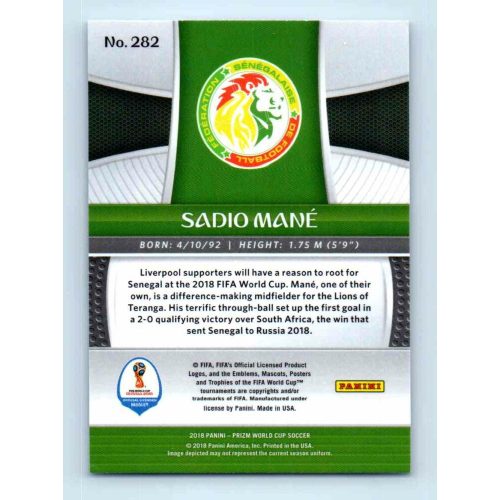 2017-18 Panini Prizm World Cup Soccer Base #282 Sadio Mane