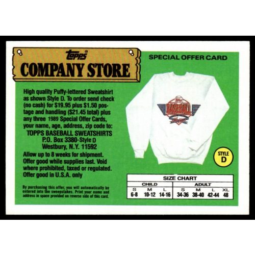 1990-1991 Topps Company Store  #NNO Baseball Sweatshirts Offer