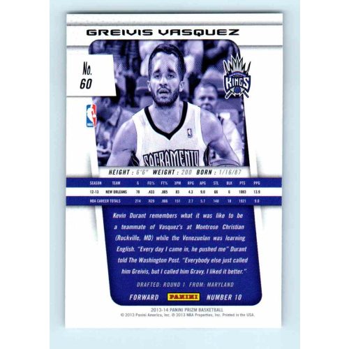 2013-14 Panini Prizm Base #60 Greivis Vasquez