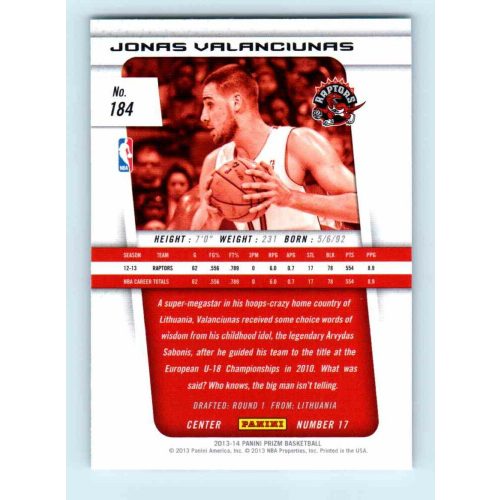 2013-14 Panini Prizm Base #184 Jonas Valanciunas