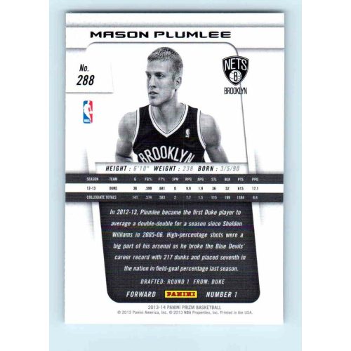 2013-14 Panini Prizm Base #288 Mason Plumlee RC