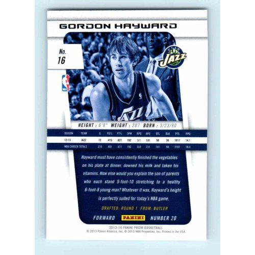 2013-14 Panini Prizm Base #16 Gordon Hayward