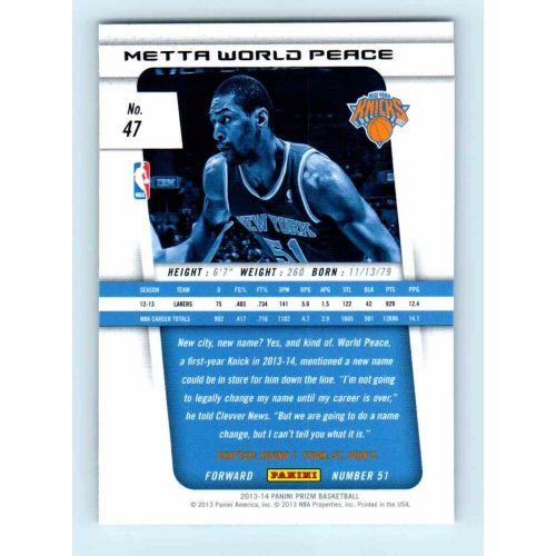 2013-14 Panini Prizm Base #47 Metta World Peace