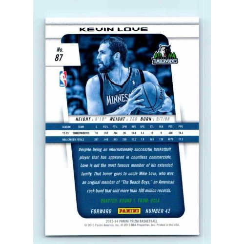 2013-14 Panini Prizm Base #87 Kevin Love