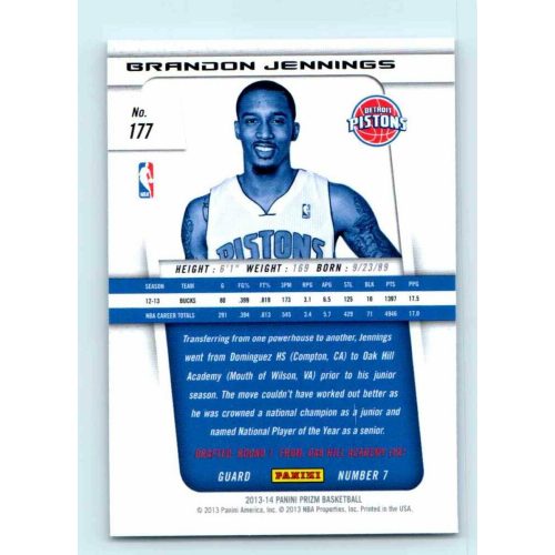 2013-14 Panini Prizm Base #177 Brandon Jennings