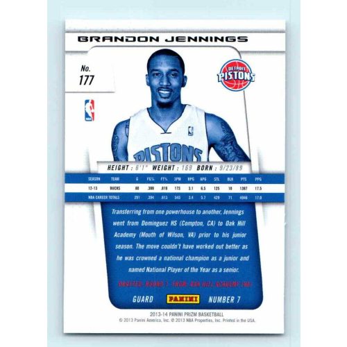 2013-14 Panini Prizm Base #177 Brandon Jennings