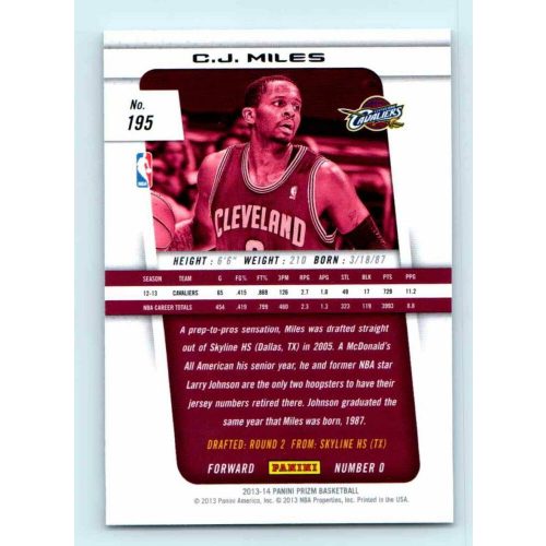 2013-14 Panini Prizm Base #195 C.J. Miles