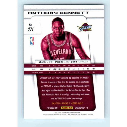 2013-14 Panini Prizm Base #271 Anthony Bennett RC