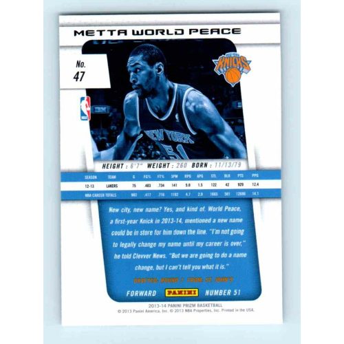 2013-14 Panini Prizm Base #47 Metta World Peace