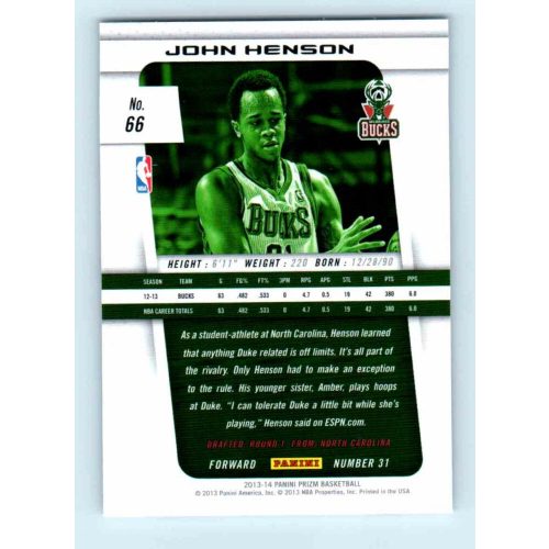 2013-14 Panini Prizm Base #66 John Henson