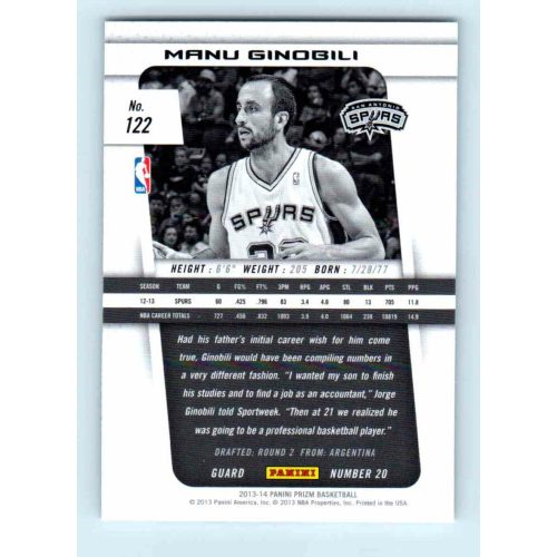 2013-14 Panini Prizm Base #122 Manu Ginobili