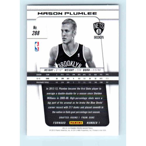 2013-14 Panini Prizm Base #288 Mason Plumlee RC