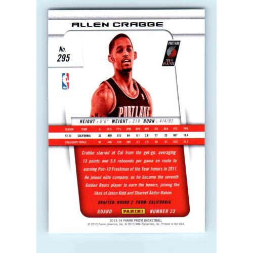 2013-14 Panini Prizm Base #295 Allen Crabbe RC