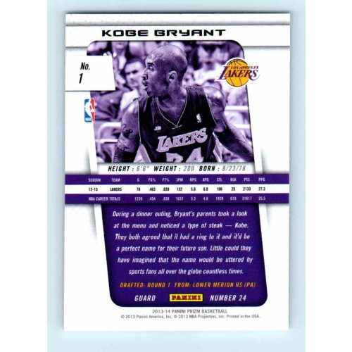 2013-14 Panini Prizm Base #1 Kobe Bryant