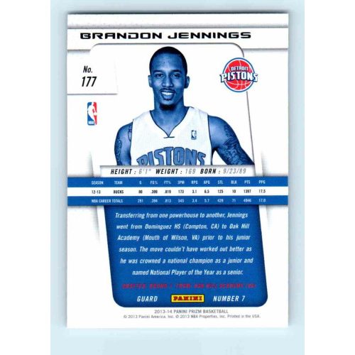 2013-14 Panini Prizm Base #177 Brandon Jennings