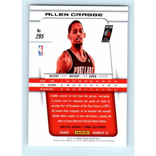 2013-14 Panini Prizm Base #295 Allen Crabbe RC