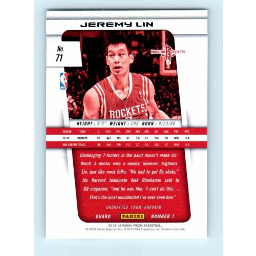 2013-14 Panini Prizm Base #71 Jeremy Lin