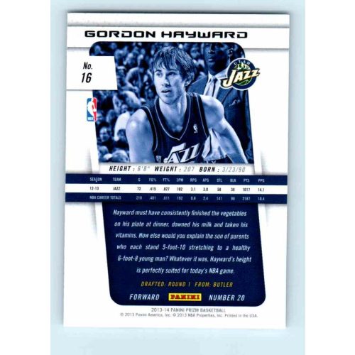 2013-14 Panini Prizm Base #16 Gordon Hayward