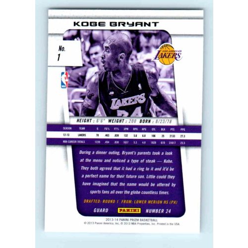 2013-14 Panini Prizm Base #1 Kobe Bryant