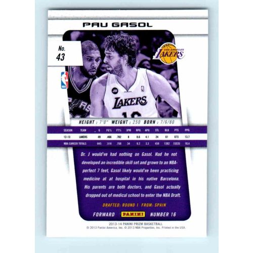 2013-14 Panini Prizm Base #43 Pau Gasol