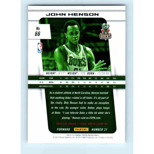 2013-14 Panini Prizm Base #66 John Henson