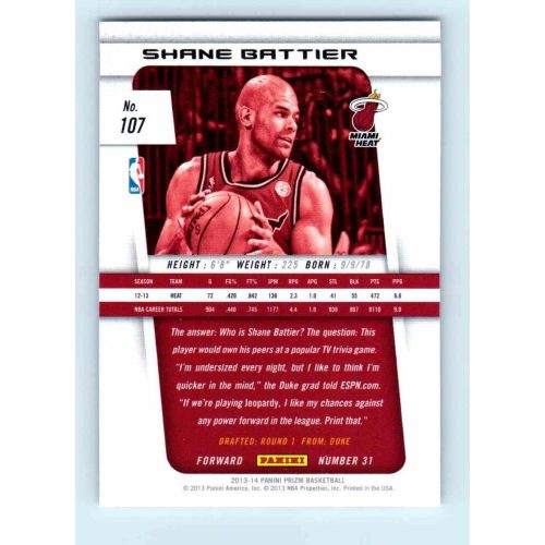 2013-14 Panini Prizm Base #107 Shane Battier