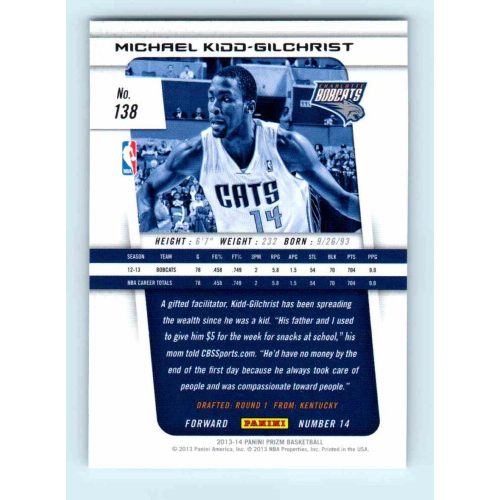 2013-14 Panini Prizm Base #138 Michael Kidd-Gilchrist