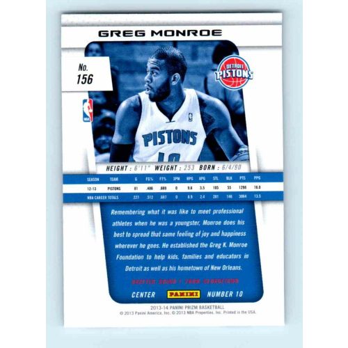 2013-14 Panini Prizm Base #156 Greg Monroe