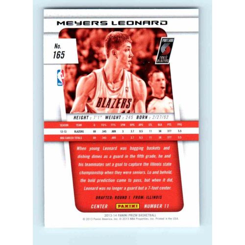 2013-14 Panini Prizm Base #165 Meyers Leonard