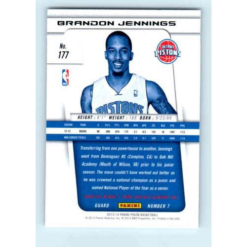 2013-14 Panini Prizm Base #177 Brandon Jennings