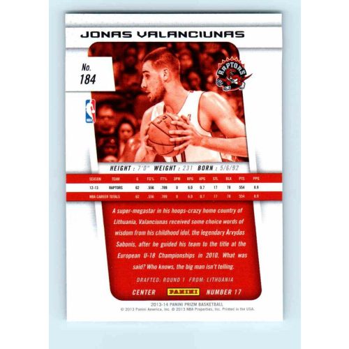 2013-14 Panini Prizm Base #184 Jonas Valanciunas